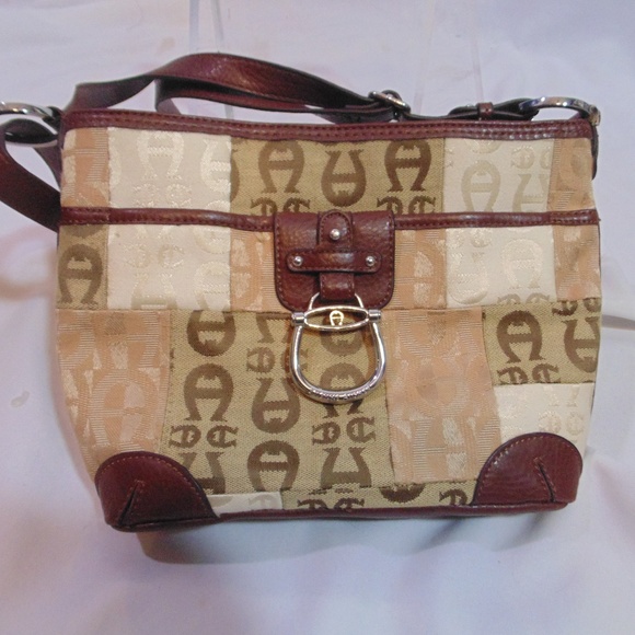 Tan/Brown Aigner Patchwork type purse - Picture 1 of 7
